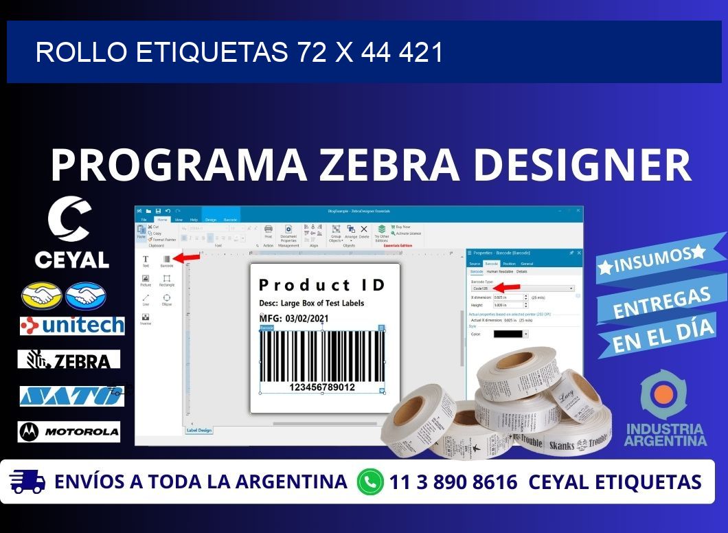Rollo etiquetas 72 x 44 421