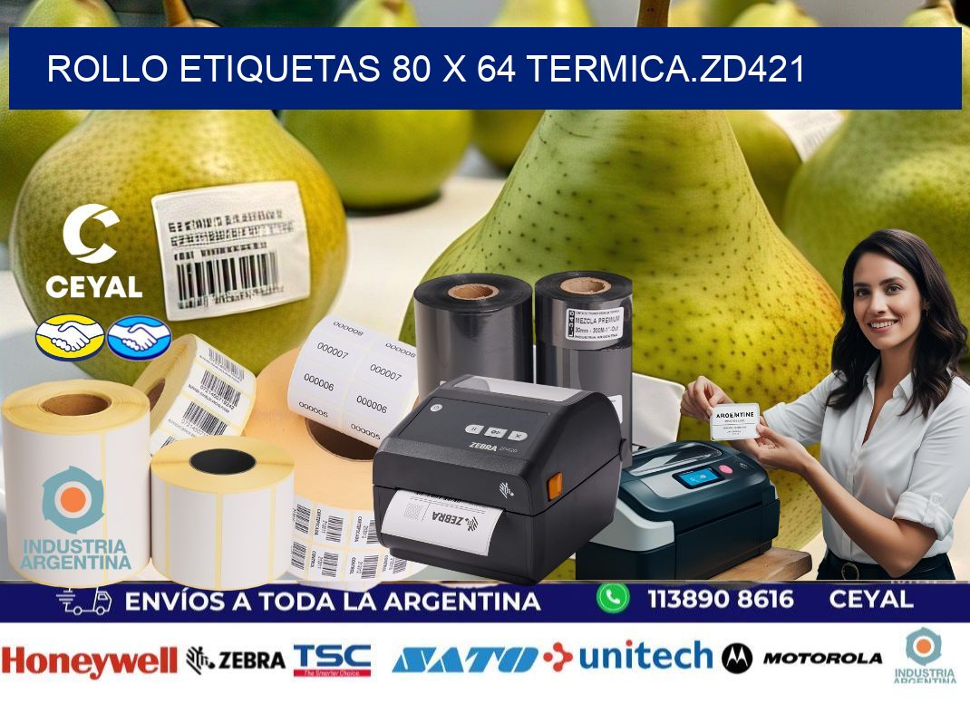 Rollo etiquetas 80 x 64 termica.zd421