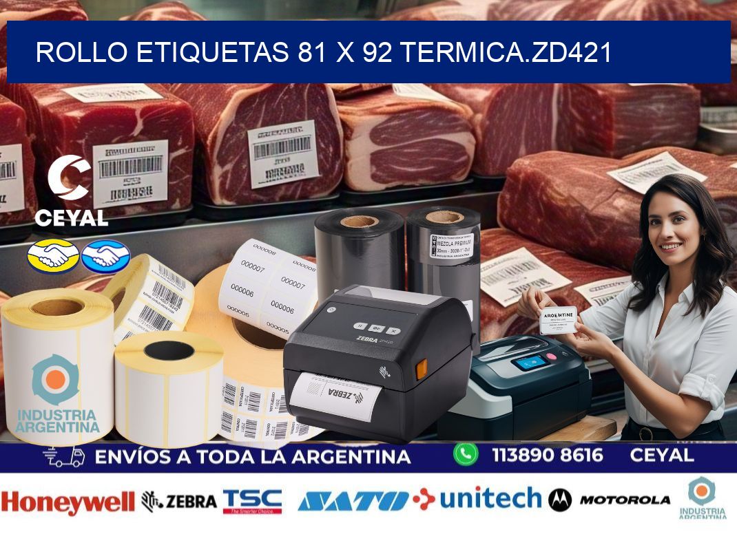 Rollo etiquetas 81 x 92 termica.zd421