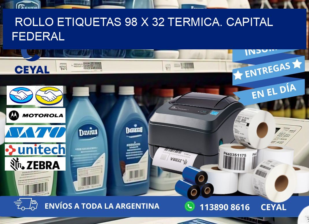 Rollo etiquetas 98 x 32 termica. Capital Federal