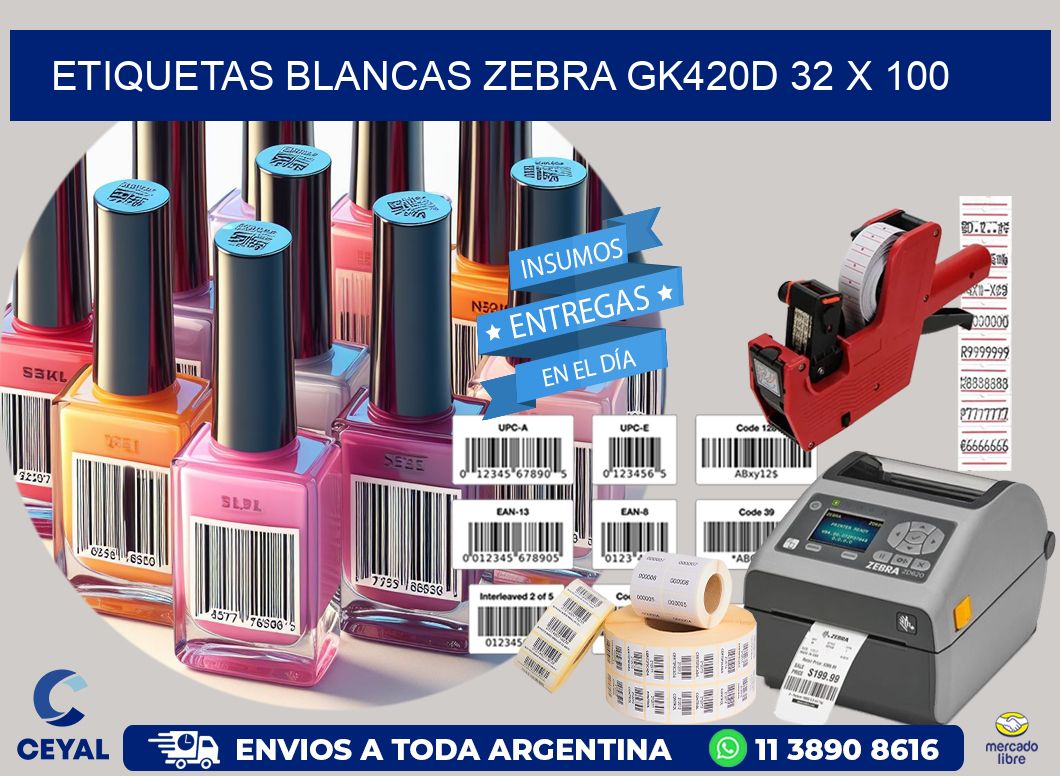 ETIQUETAS BLANCAS ZEBRA GK420D 32 x 100