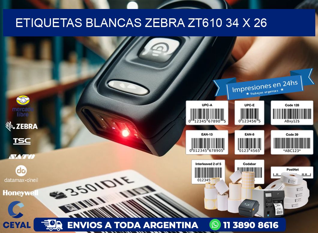 ETIQUETAS BLANCAS ZEBRA ZT610 34 x 26