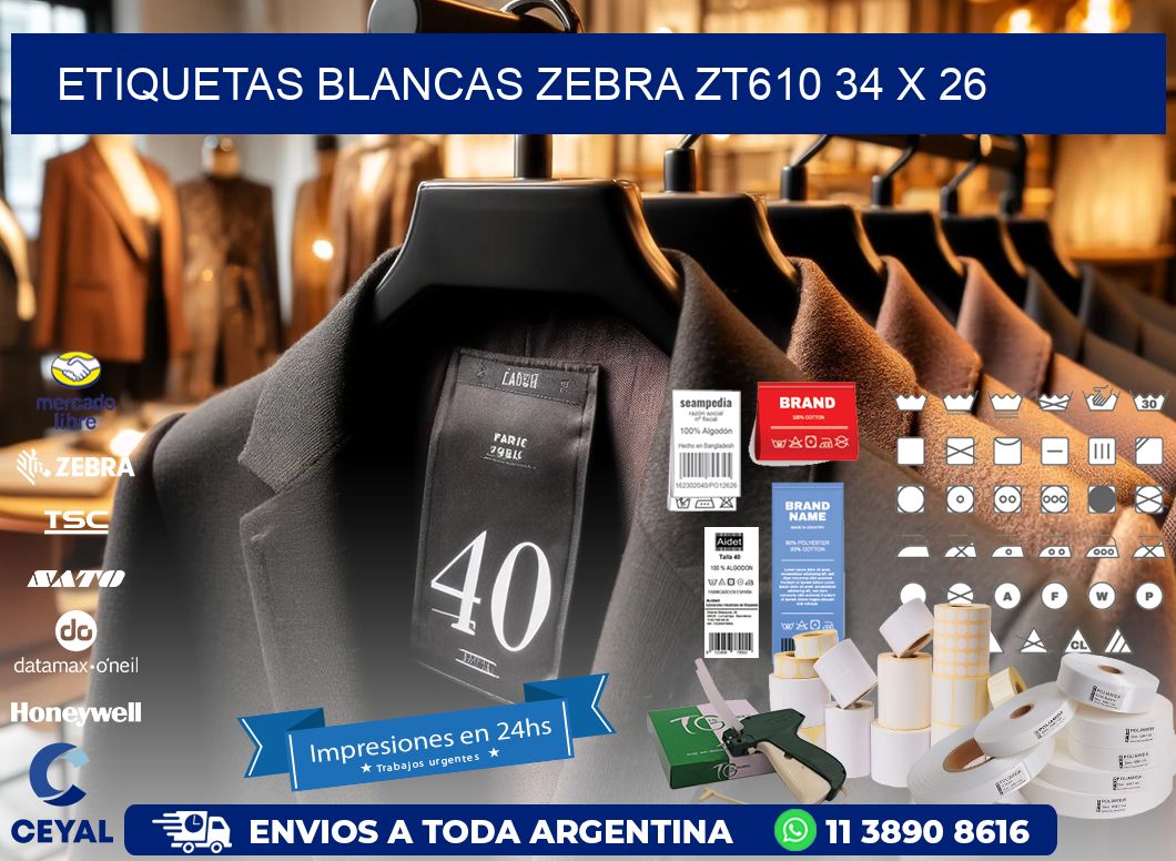ETIQUETAS BLANCAS ZEBRA ZT610 34 x 26