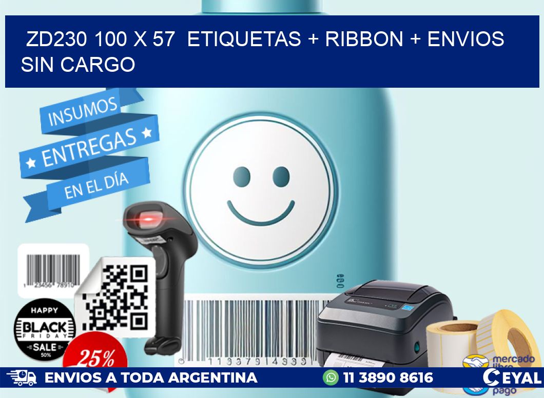 ZD230 100 x 57  etiquetas + ribbon + envios sin cargo