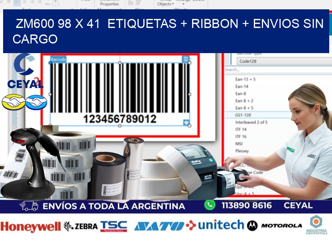ZM600 98 x 41  etiquetas + ribbon + envios sin cargo