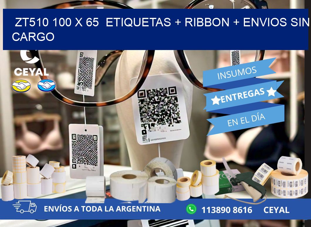 ZT510 100 x 65  etiquetas + ribbon + envios sin cargo