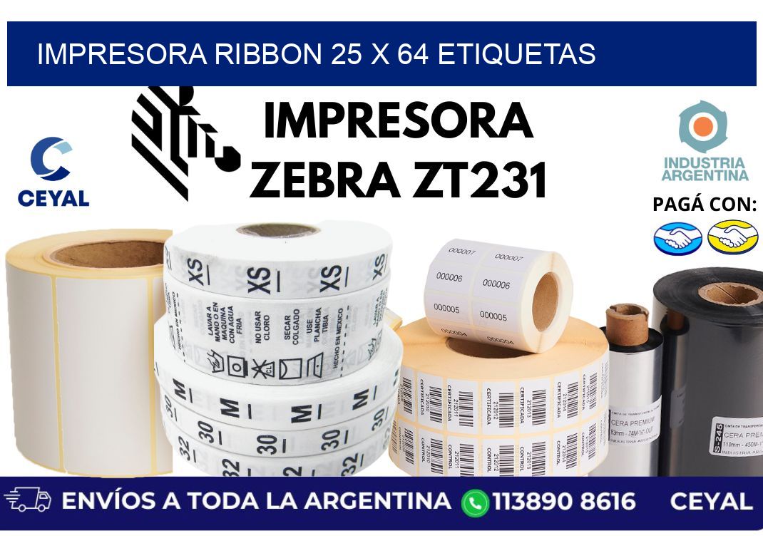 impresora ribbon 25 x 64 etiquetas
