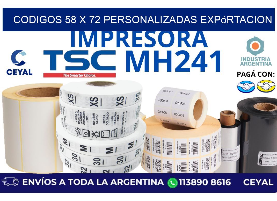 codigos 58 x 72 personalizadas expórtacion