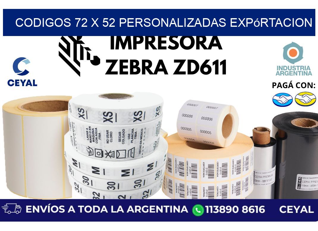 codigos 72 x 52 personalizadas expórtacion