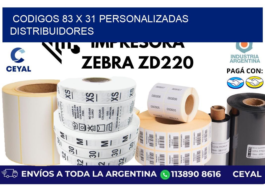 codigos 83 x 31 personalizadas distribuidores
