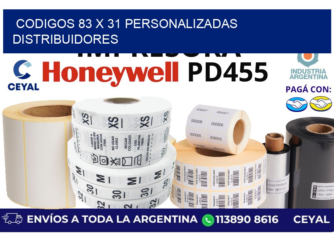 codigos 83 x 31 personalizadas distribuidores