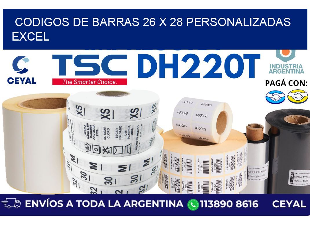 codigos de barras 26 x 28 personalizadas excel