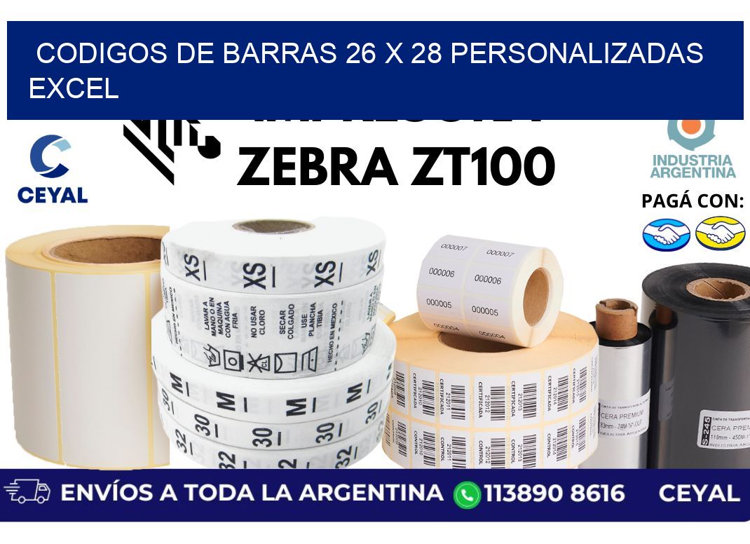 codigos de barras 26 x 28 personalizadas excel