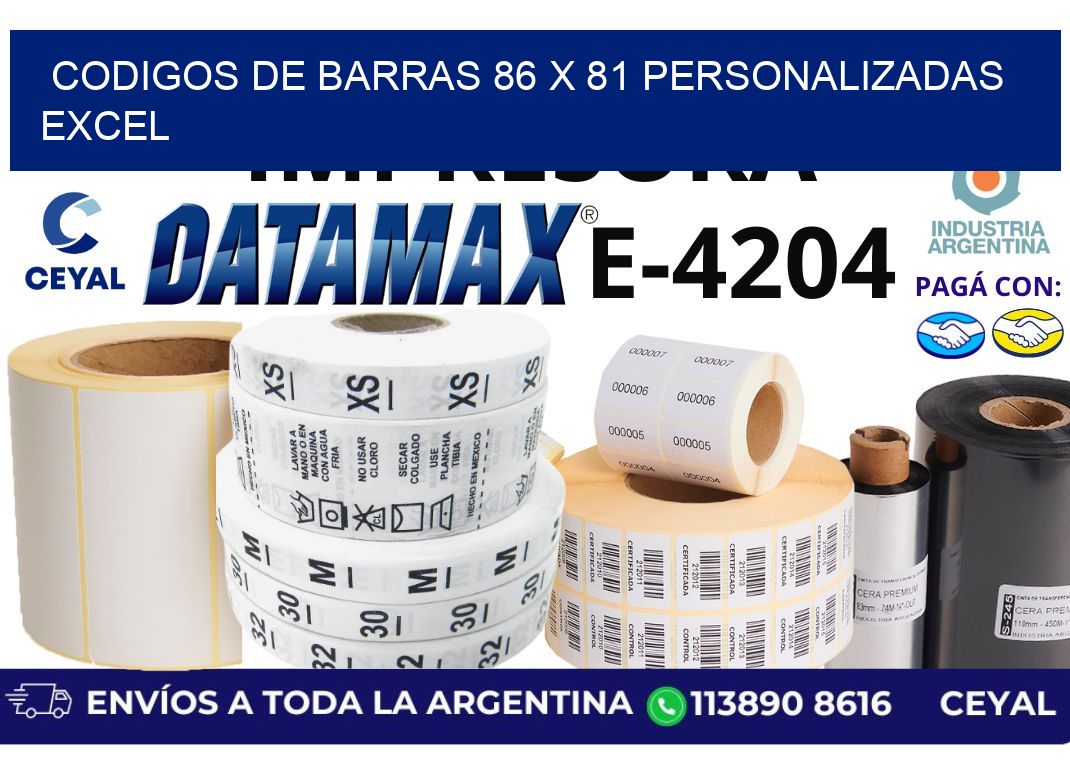 codigos de barras 86 x 81 personalizadas excel