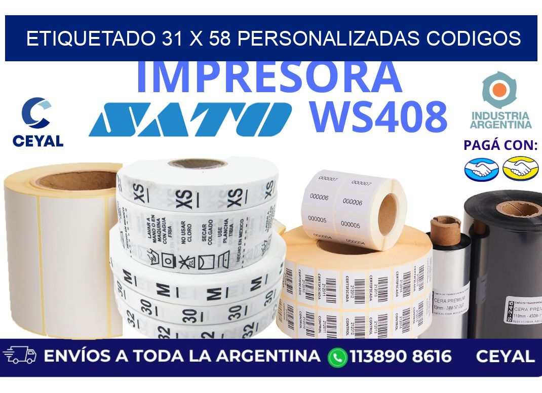 etiquetado 31 x 58 personalizadas codigos