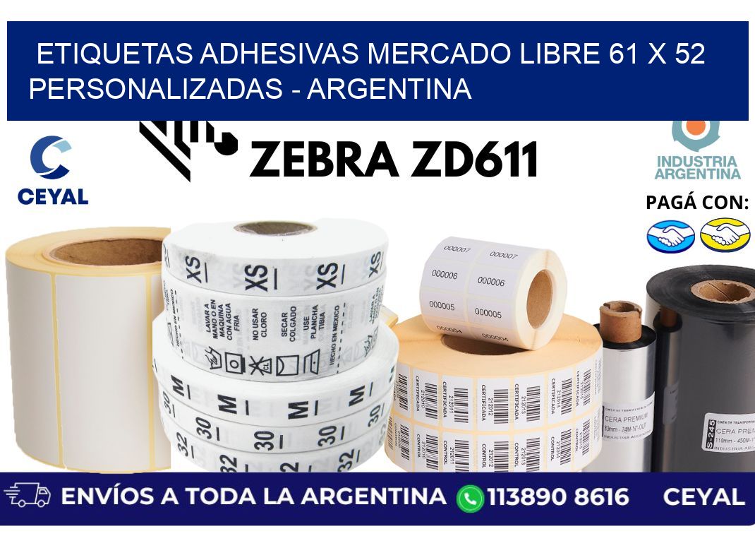 etiquetas adhesivas mercado libre 61 x 52 personalizadas – Argentina