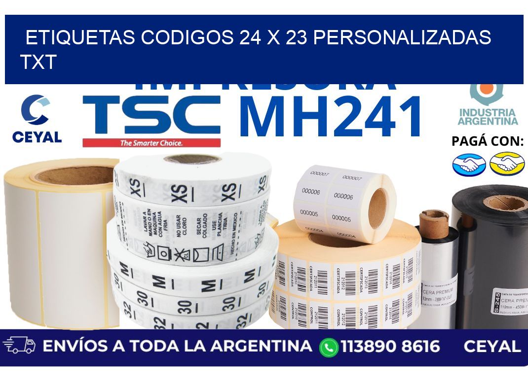 etiquetas codigos 24 x 23 personalizadas txt