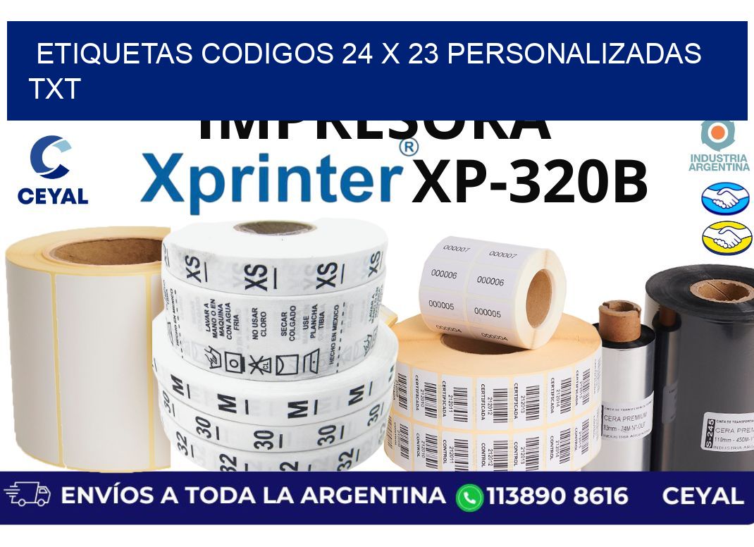 etiquetas codigos 24 x 23 personalizadas txt