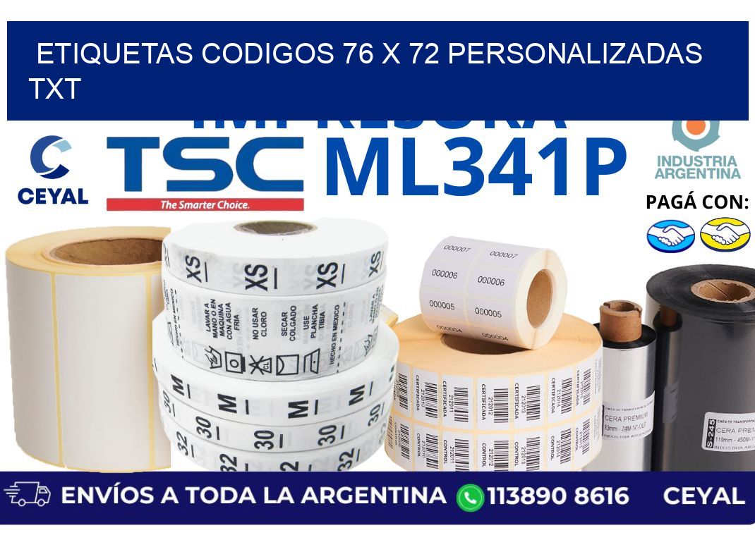 etiquetas codigos 76 x 72 personalizadas txt