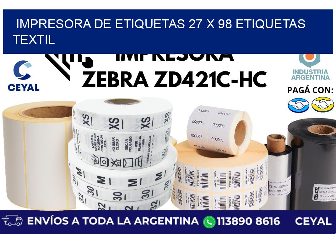 impresora de etiquetas 27 x 98 etiquetas textil