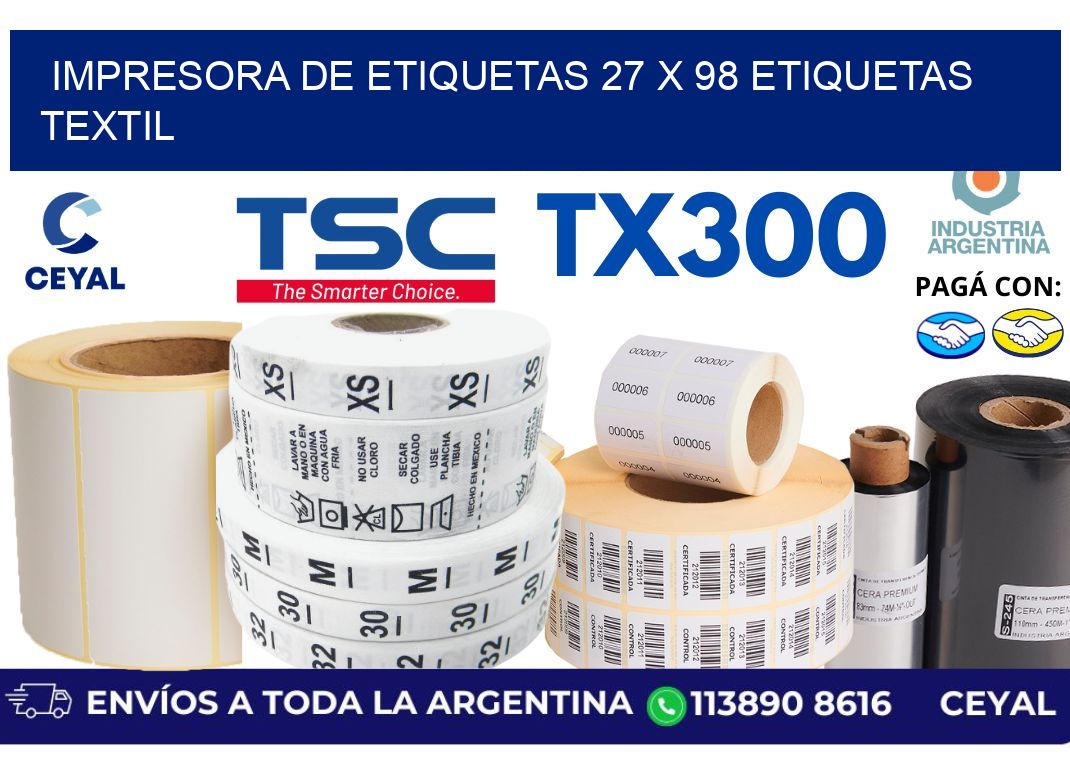 impresora de etiquetas 27 x 98 etiquetas textil