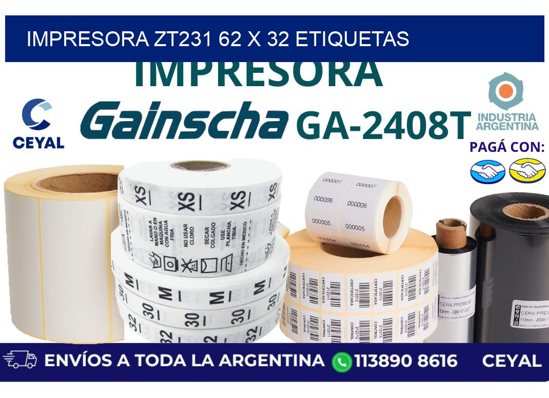 impresora zt231 62 x 32 etiquetas