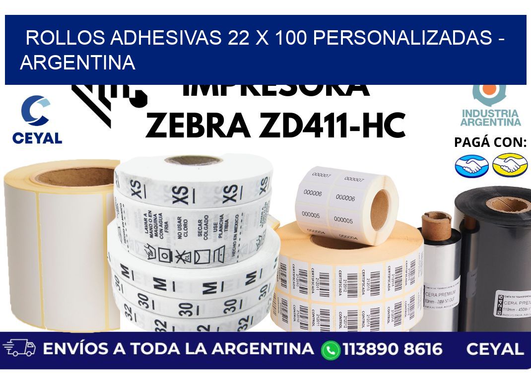 rollos adhesivas 22 x 100 personalizadas - Argentina