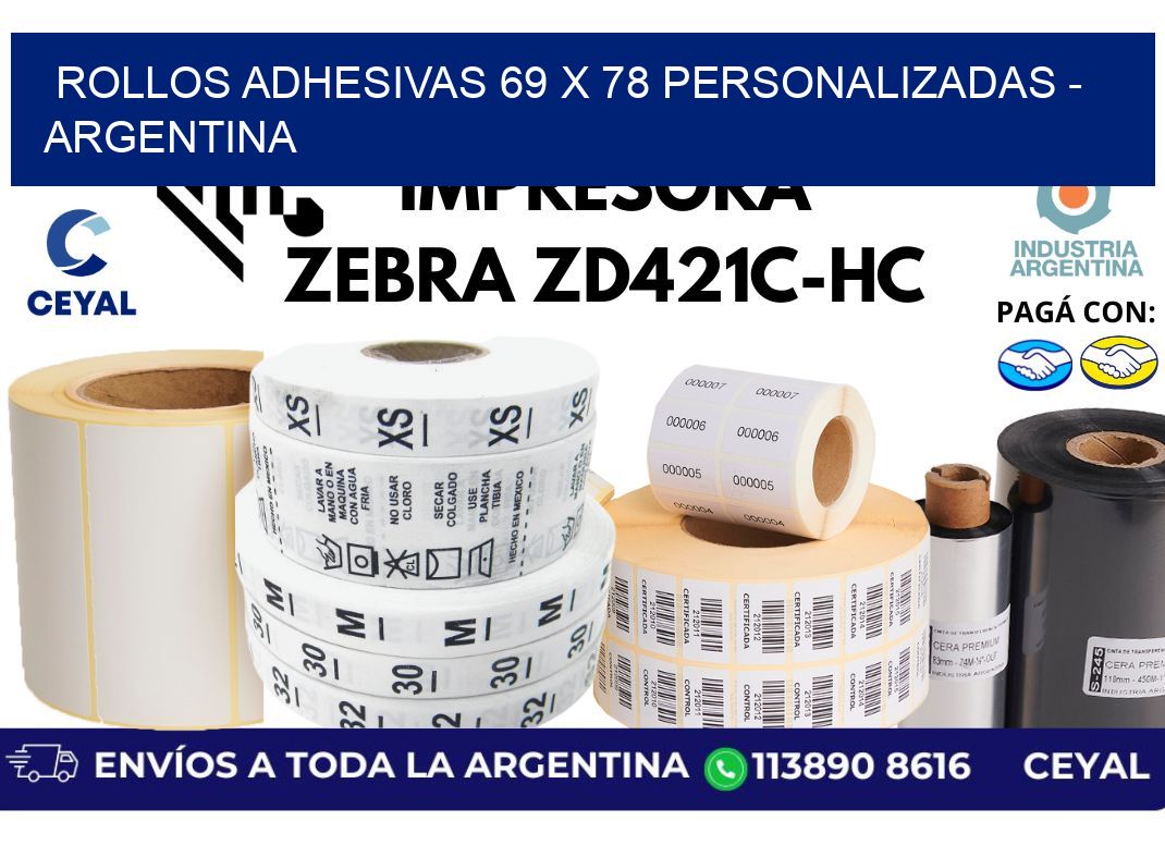 rollos adhesivas 69 x 78 personalizadas - Argentina