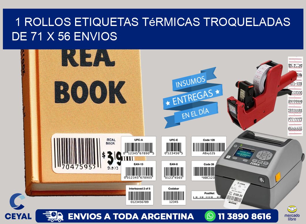 1 Rollos Etiquetas Térmicas Troqueladas De 71 x 56 ENVIOS