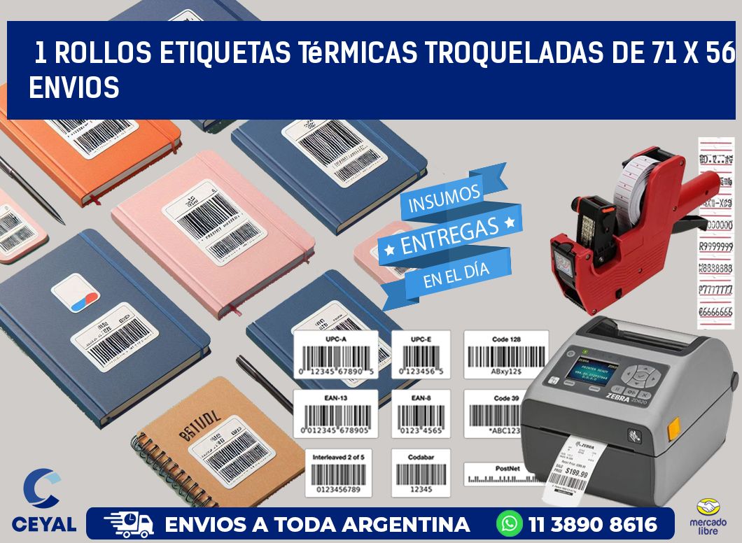 1 Rollos Etiquetas Térmicas Troqueladas De 71 x 56 ENVIOS