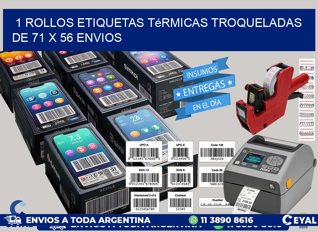 1 Rollos Etiquetas Térmicas Troqueladas De 71 x 56 ENVIOS