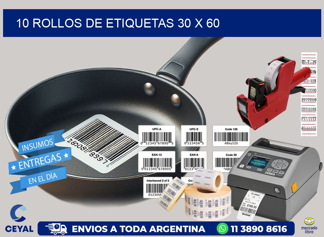 10 ROLLOS DE ETIQUETAS 30 x 60