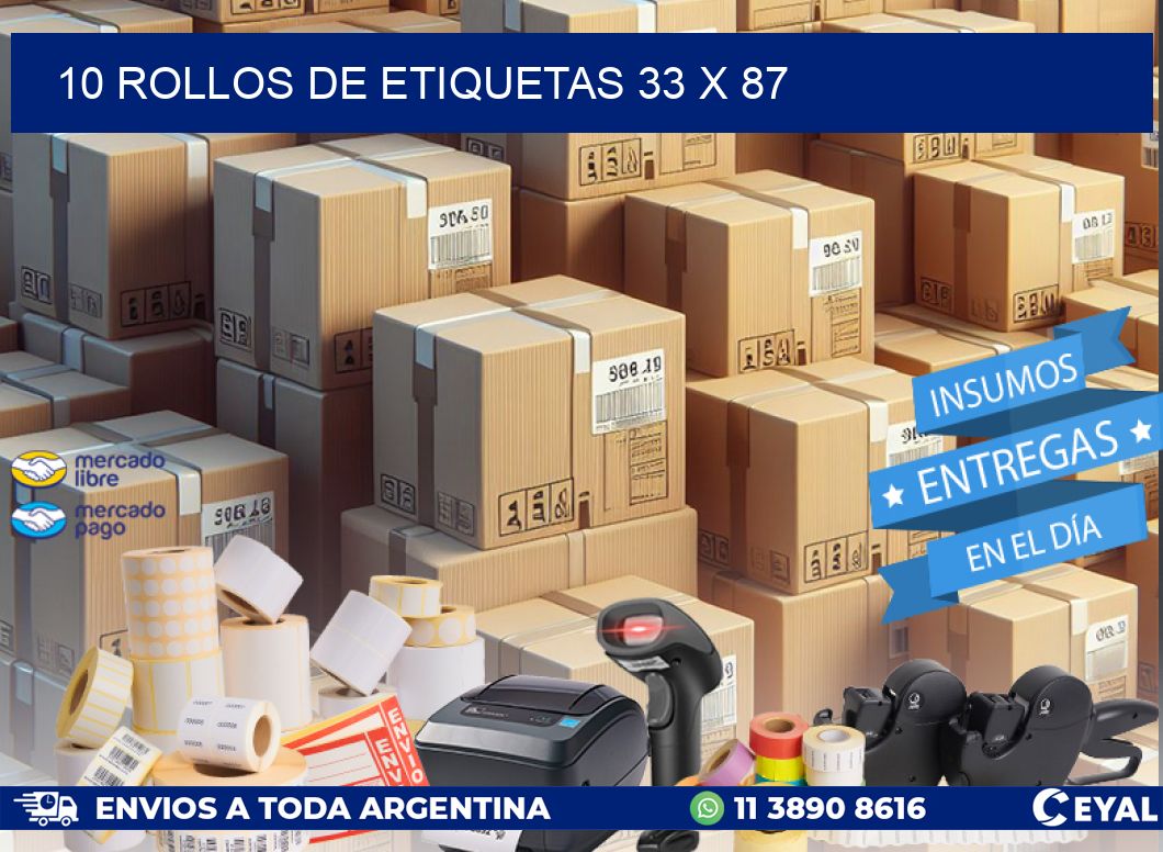 10 ROLLOS DE ETIQUETAS 33 x 87