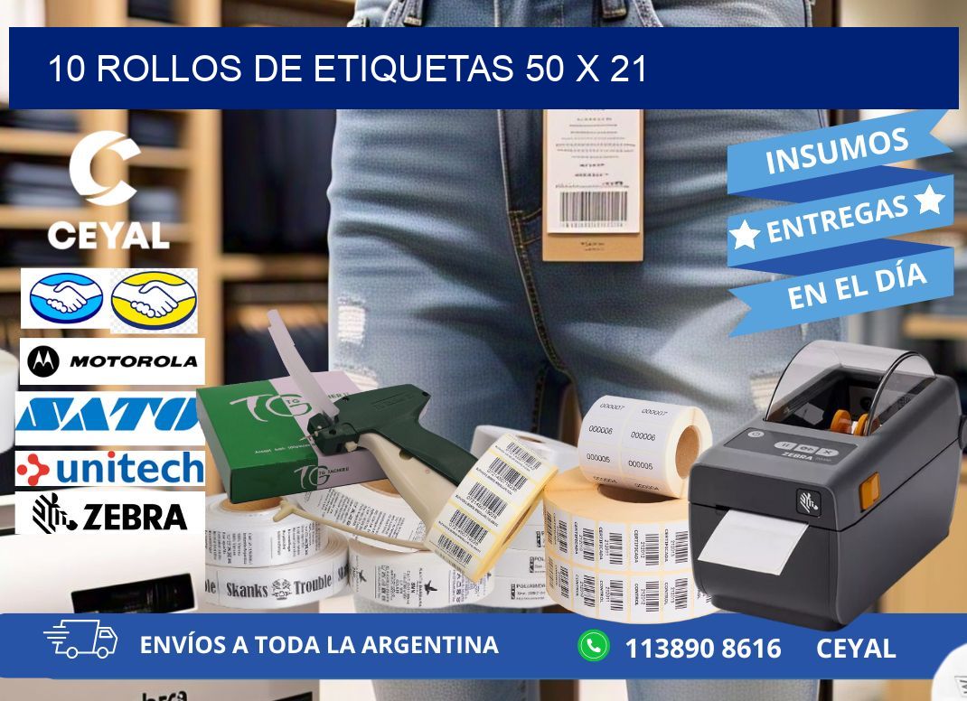 10 ROLLOS DE ETIQUETAS 50 x 21