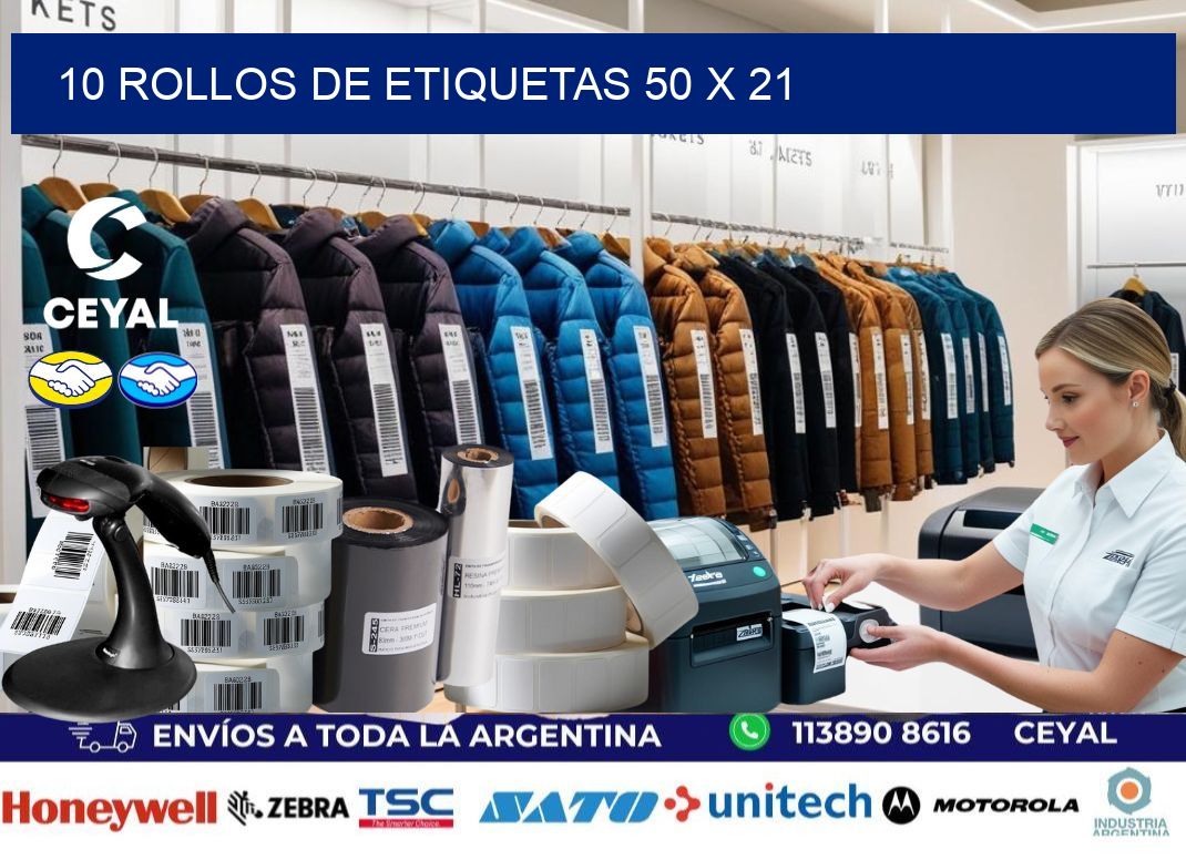 10 ROLLOS DE ETIQUETAS 50 x 21