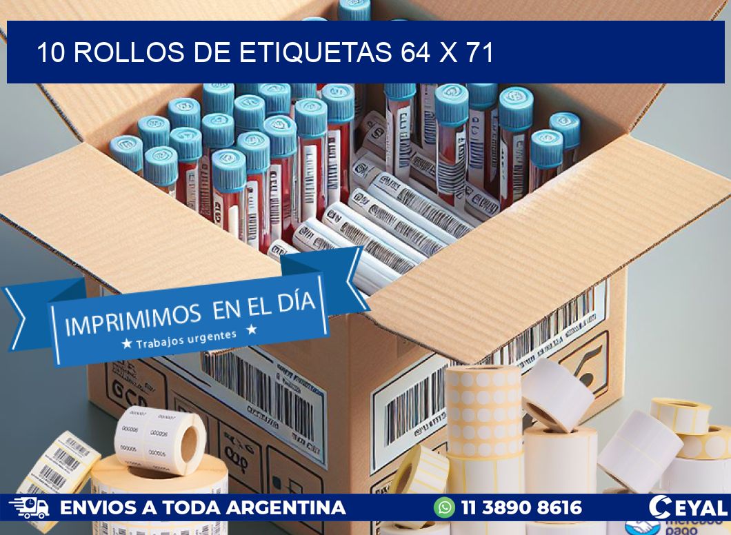 10 ROLLOS DE ETIQUETAS 64 x 71