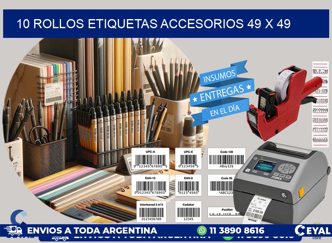 10 ROLLOS ETIQUETAS ACCESORIOS 49 x 49