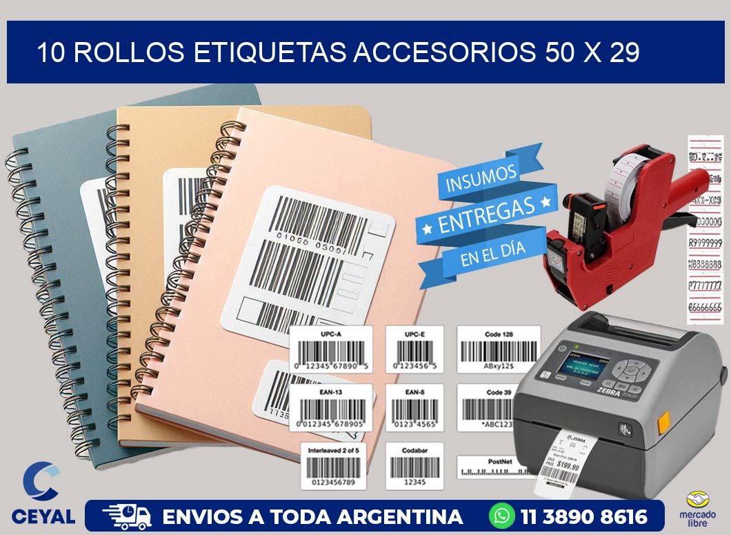 10 ROLLOS ETIQUETAS ACCESORIOS 50 x 29