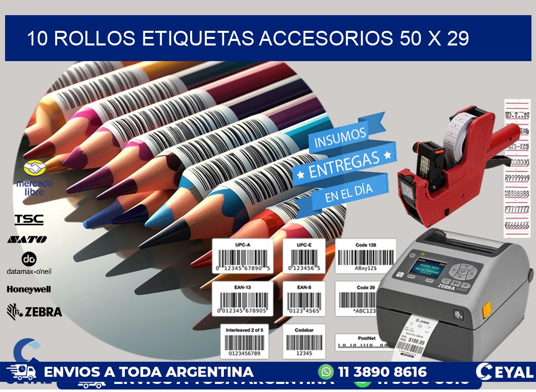 10 ROLLOS ETIQUETAS ACCESORIOS 50 x 29
