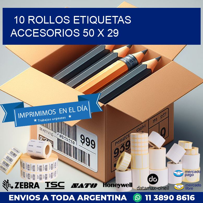 10 ROLLOS ETIQUETAS ACCESORIOS 50 x 29