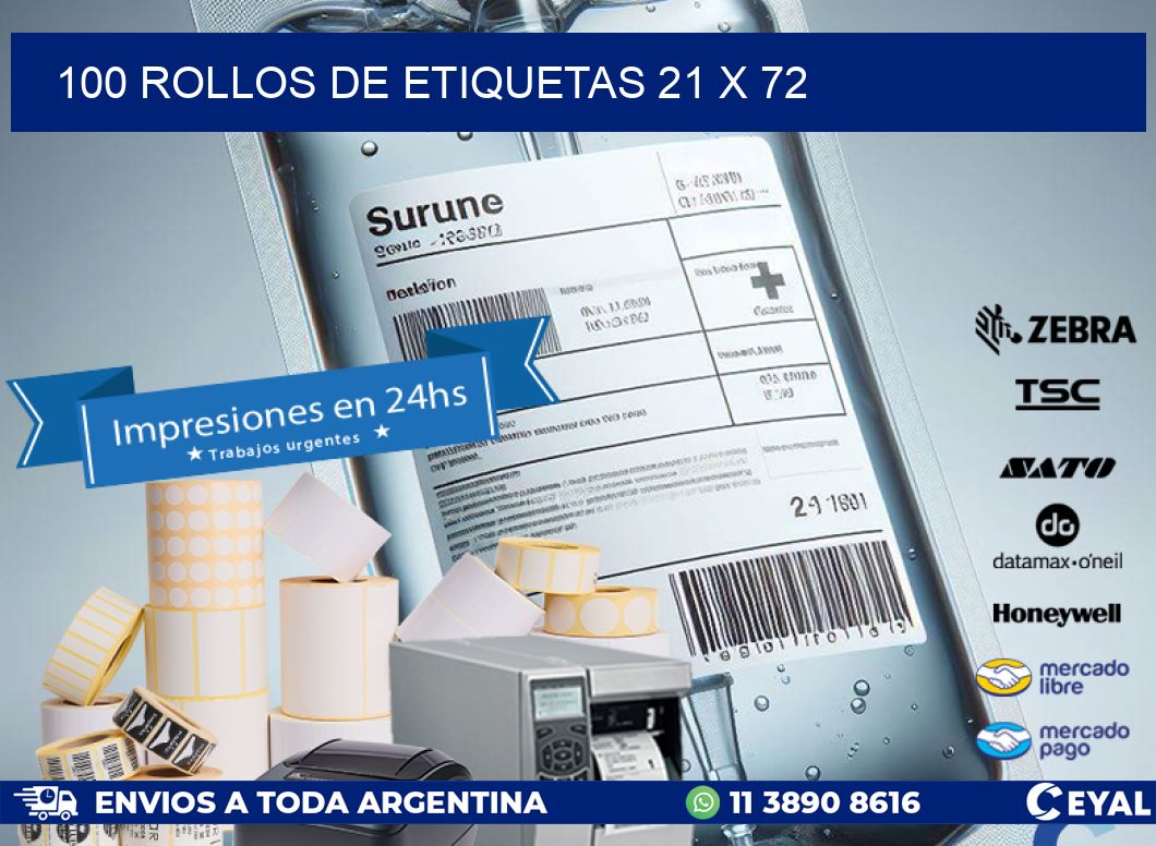 100 ROLLOS DE ETIQUETAS 21 x 72