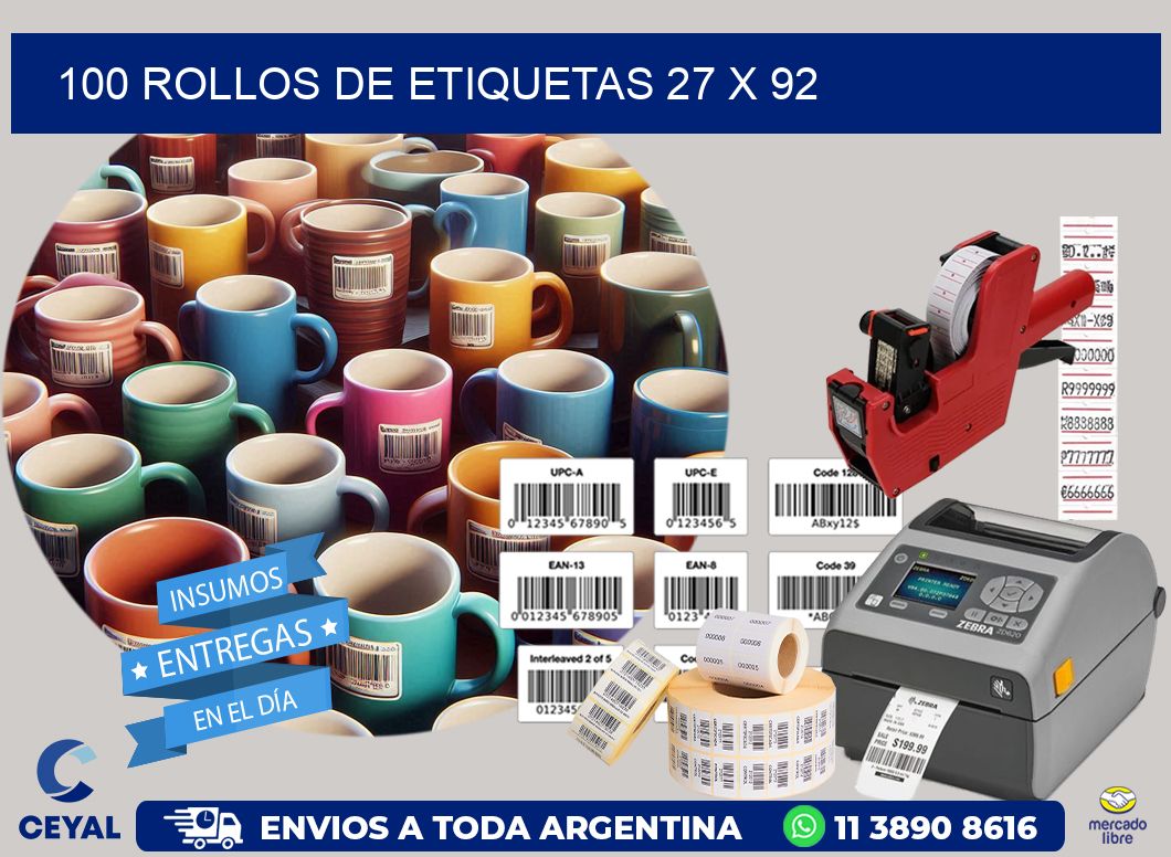 100 ROLLOS DE ETIQUETAS 27 x 92