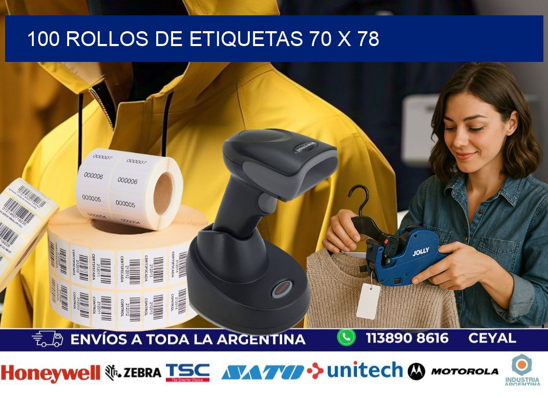 100 ROLLOS DE ETIQUETAS 70 x 78
