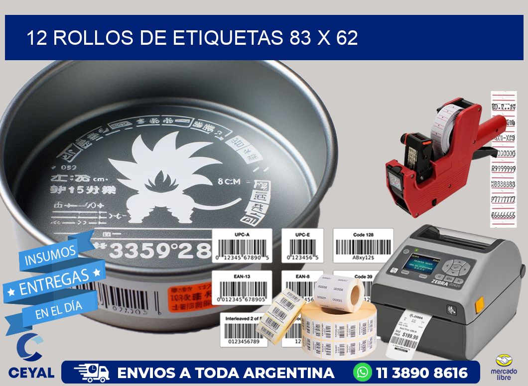 12 ROLLOS DE ETIQUETAS 83 x 62
