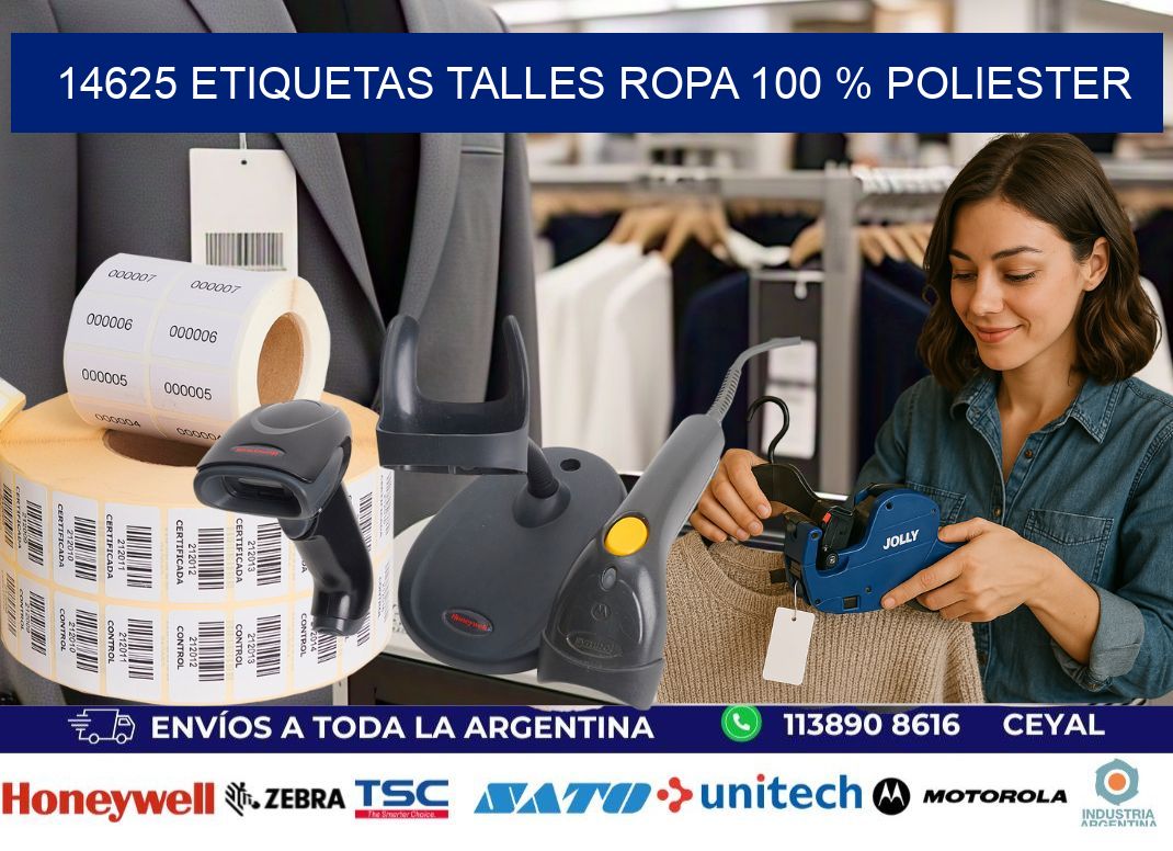 14625 ETIQUETAS TALLES ROPA 100 % POLIESTER