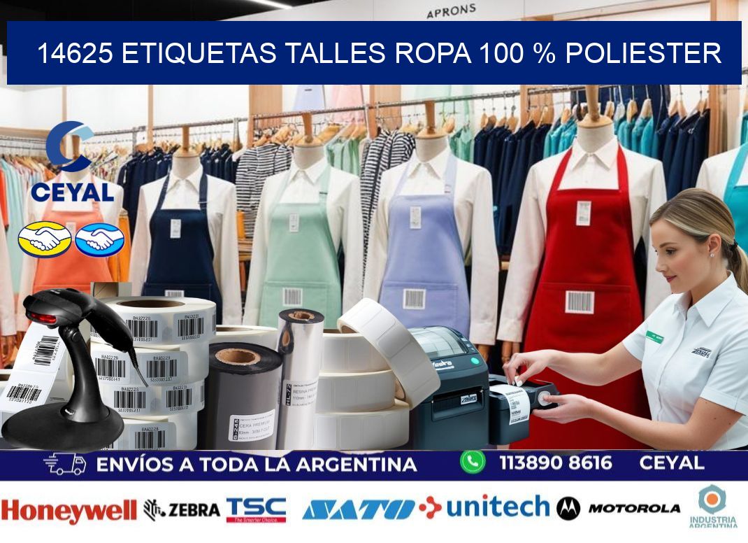 14625 ETIQUETAS TALLES ROPA 100 % POLIESTER