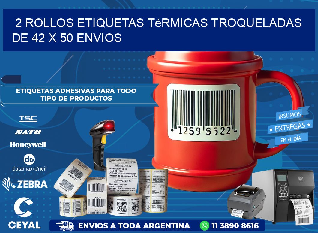 2 Rollos Etiquetas Térmicas Troqueladas De 42 x 50 ENVIOS
