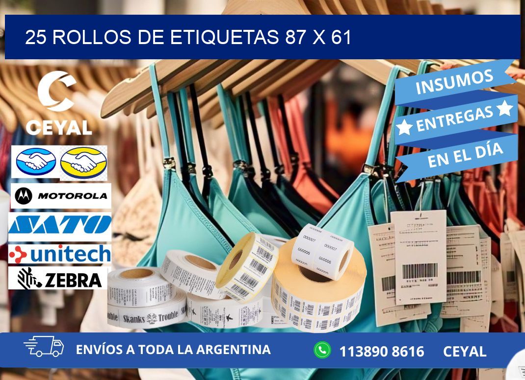 25 ROLLOS DE ETIQUETAS 87 x 61