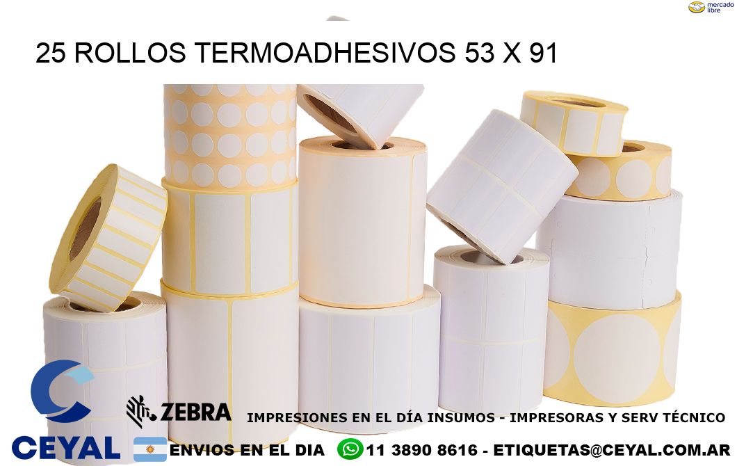 25 ROLLOS TERMOADHESIVOS 53 x 91