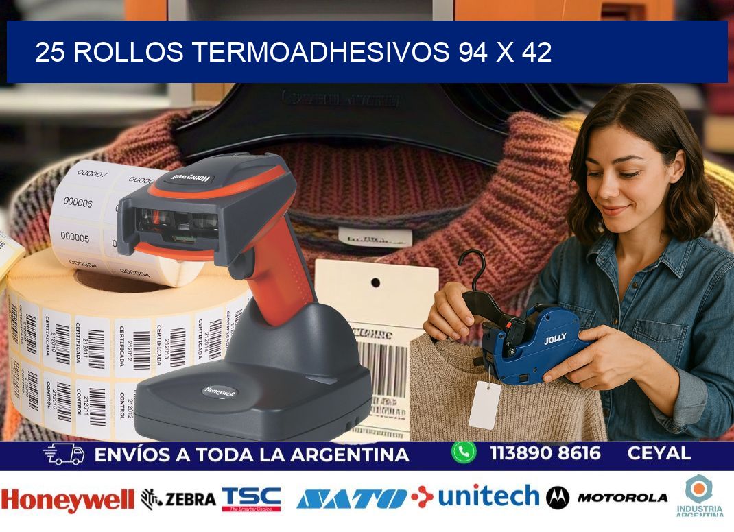 25 ROLLOS TERMOADHESIVOS 94 x 42